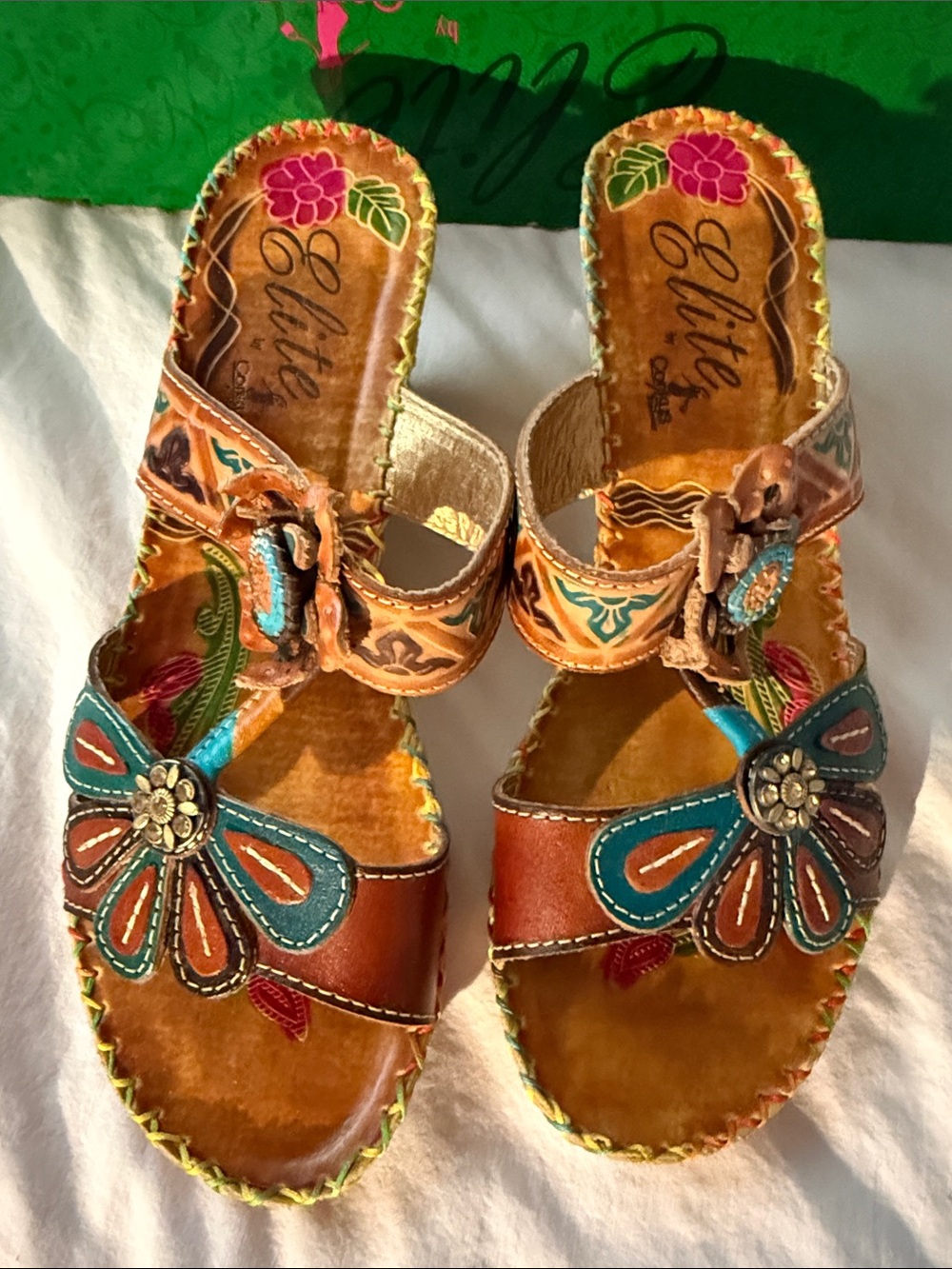 Elite Leather Brown Floral-Accent Women’s Sandals size 9